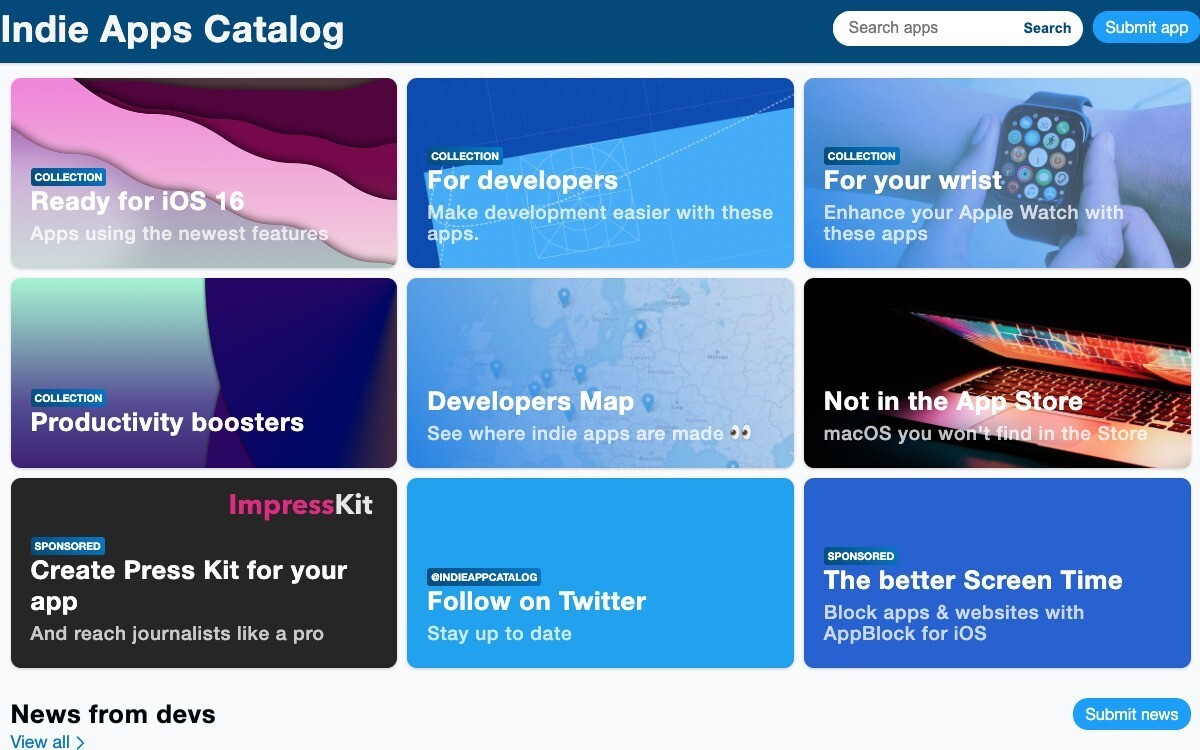 小さくても良質なアプリを見つけることができる「Indie Apps Catalog」 ソフトアンテナ
