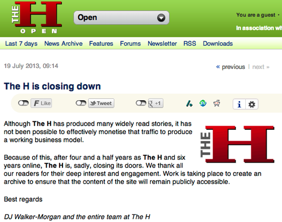 The H is closing down  The H Open News and Features