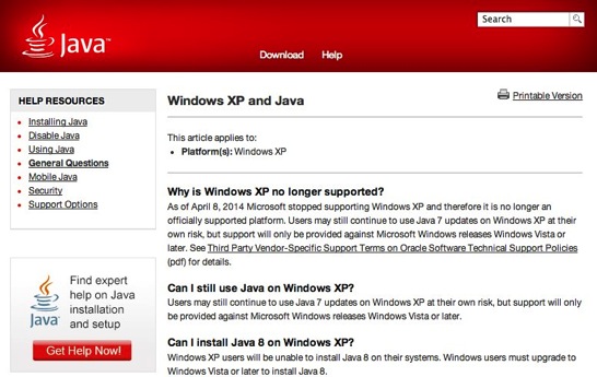 Windows XP and Java