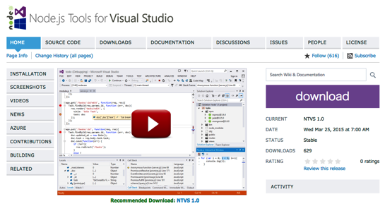 Node js Tools for Visual Studio Home