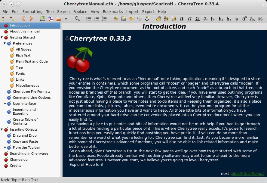Cherrytree main window text