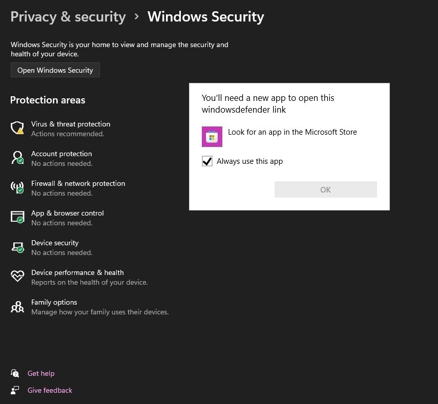 Windows Security crash