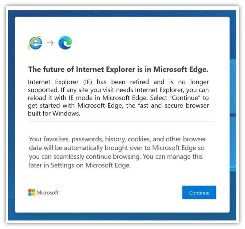 Ie to edge redirect