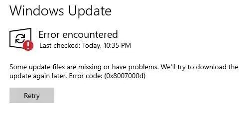 Windows Update 0x8007000d