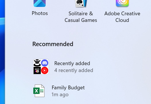 Recently added apps grouping