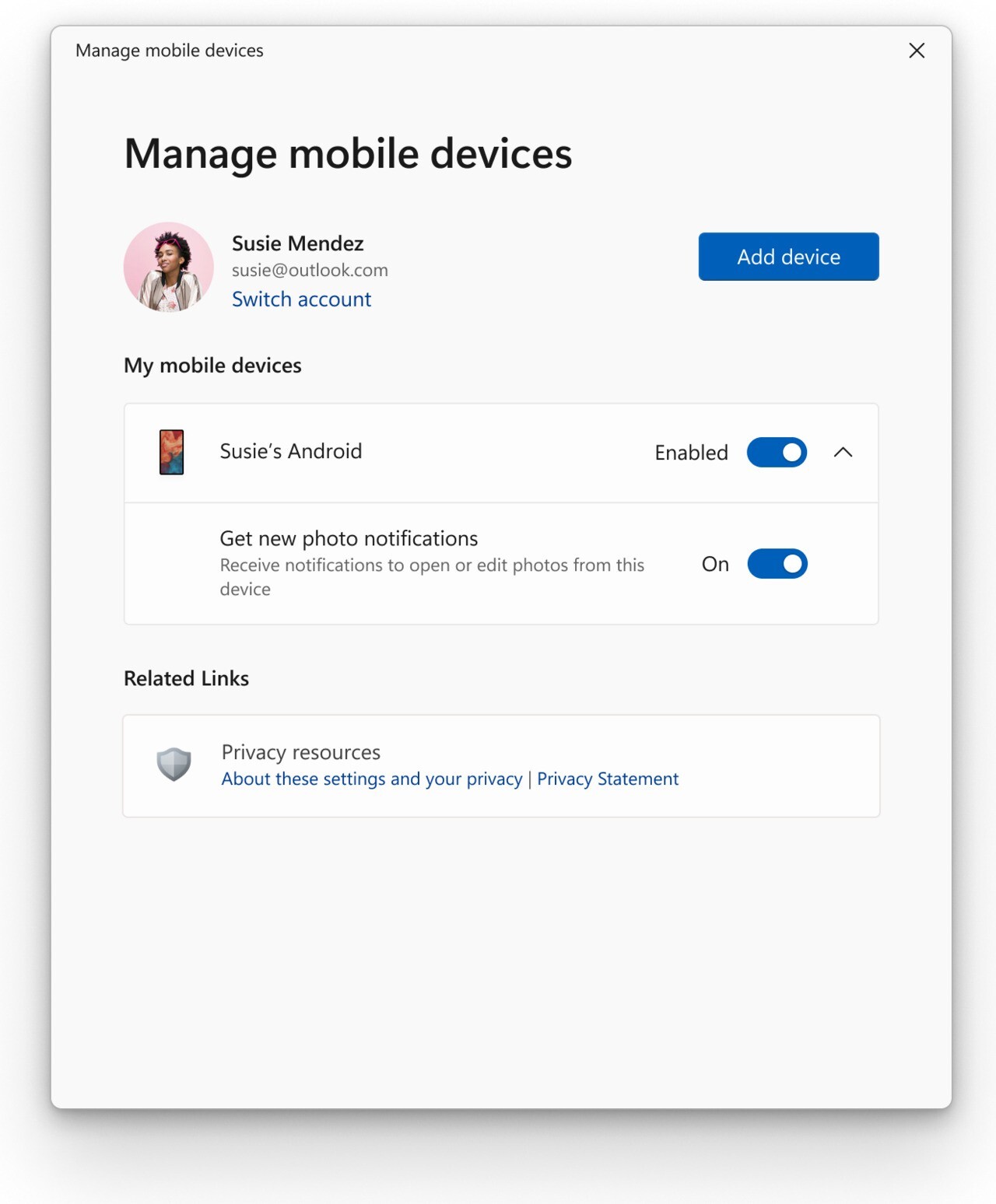 Manage mobile device settings