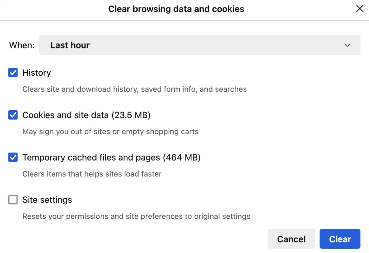 128 clear site data