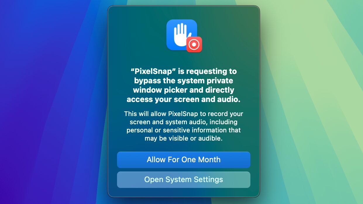 MacOS Sequoia PixelSnap App Screen Recording Permission Prompt