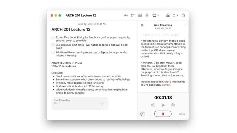 Apple notes live audio transcription