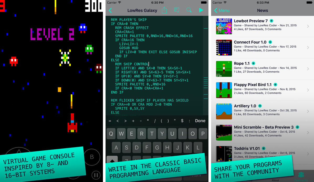 Lowres Coder 可能性無限大 Iosデバイス単体でレトロな雰囲気のゲームを作成できるプログラミングアプリ ソフトアンテナ