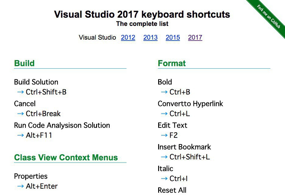 Visual Studio Keyboard Shortcuts - 歴代Visual Studioのキーボードショートカットを一覧で確認 ...