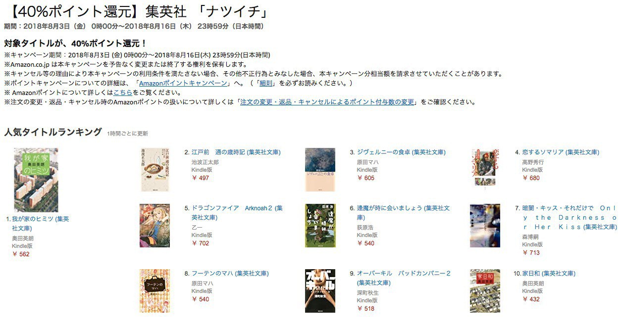 8 16まで Kindleストアで 桐島 部活やめるってよ などが40 ポイント還元の集英社 ナツイチ セールが開催中 ソフトアンテナブログ