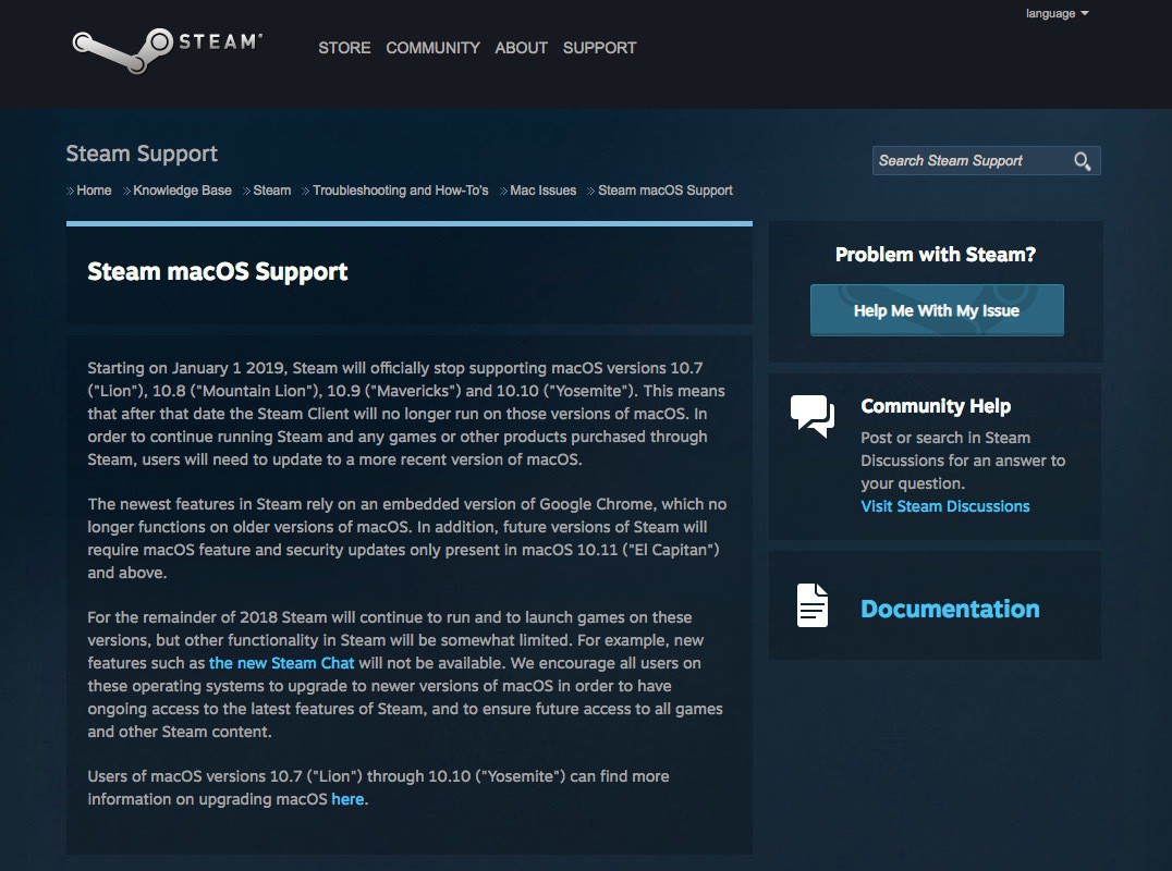 Steam 19年1月以降os X Yosemite以前のサポートを終了 ソフトアンテナブログ
