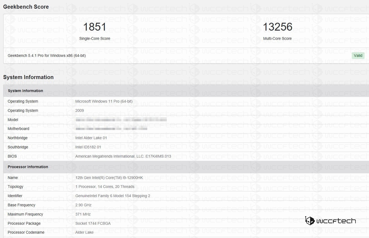 Intel Alder Lake 12900HK Benchmark