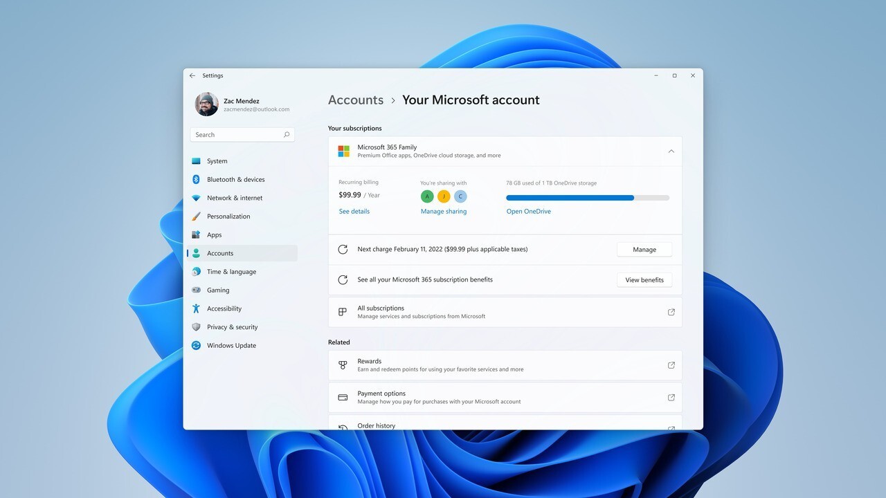 Msaccount settings page