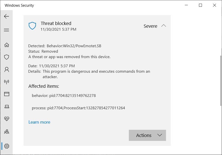 Microsoft Defender Emotet false positive